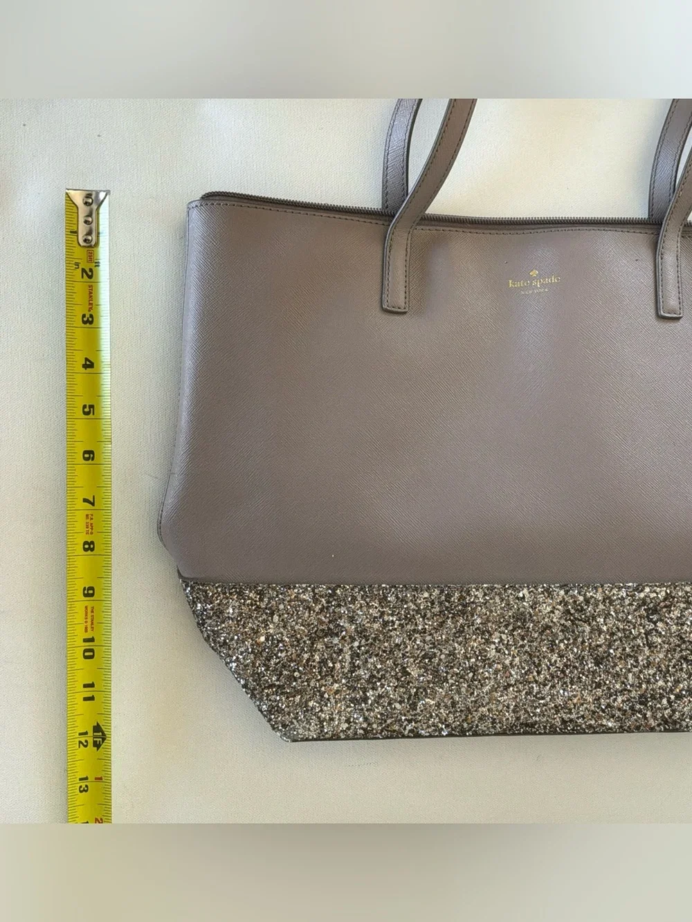 Kate Spade New York Gray Glitter Saffiano Leather Tote 3-Piece Set w/ Zip Pouch
